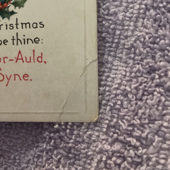 New Vintage Christmas Postcard Auld Lang Syne Winter Scene Pinecones Holly - Picture 2 of 9